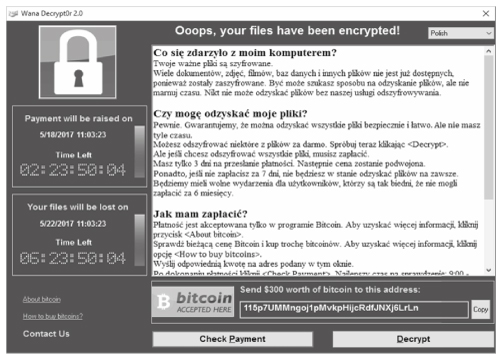 Zdjęcie 1. Okienko informacyjne – ransmoware WannaCry